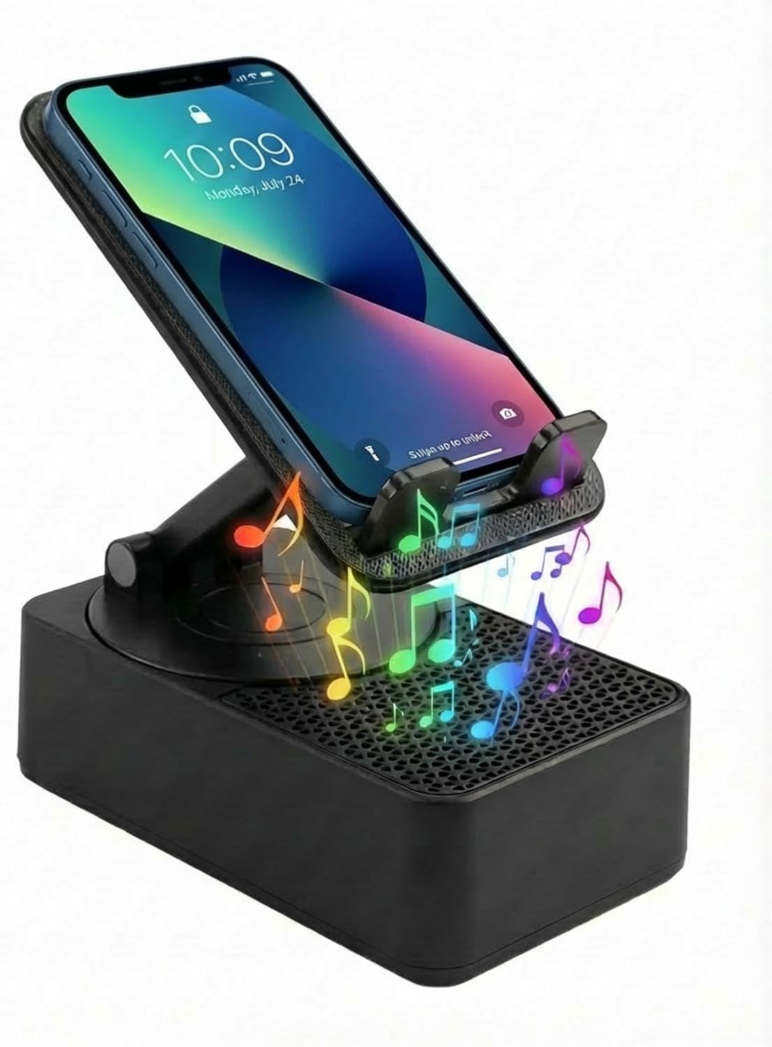 YUEWEESER 3-in-1 360 Cell Phone Stand Foldable with Induction Speaker & Atmosphere Light, Rotation Audio Dock