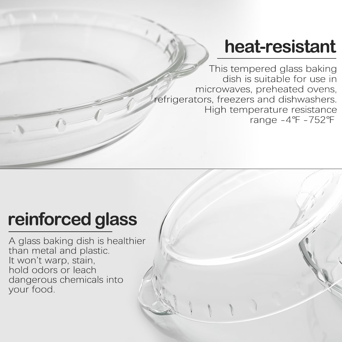 DOERDO Glass Pie Plate 8 Inch Round Deep Dish Pie pan with Handles Clear Baking Pan for Pie Cheese Cakes, 22.5x20CM