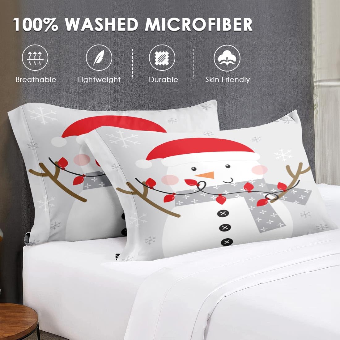 WeCozy Full Size Comforter Set with 2 Pillowcases, Christmas Gray Cute Santa Snowman Soft 3 Pcs Bedding for Kids and Adults Bedroom Bed Decor