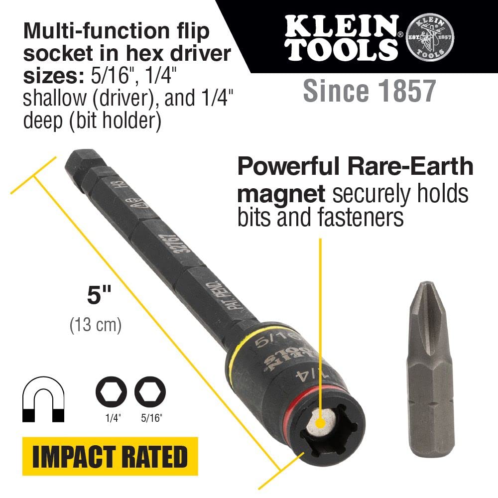 Klein Tools 41-Piece Hand Tool Kit and 3-In-1 Impact Flip Socket Set - Pliers, Screwdrivers, Nut Drivers, Wire Strippers, Testers, Tape Measure, and More