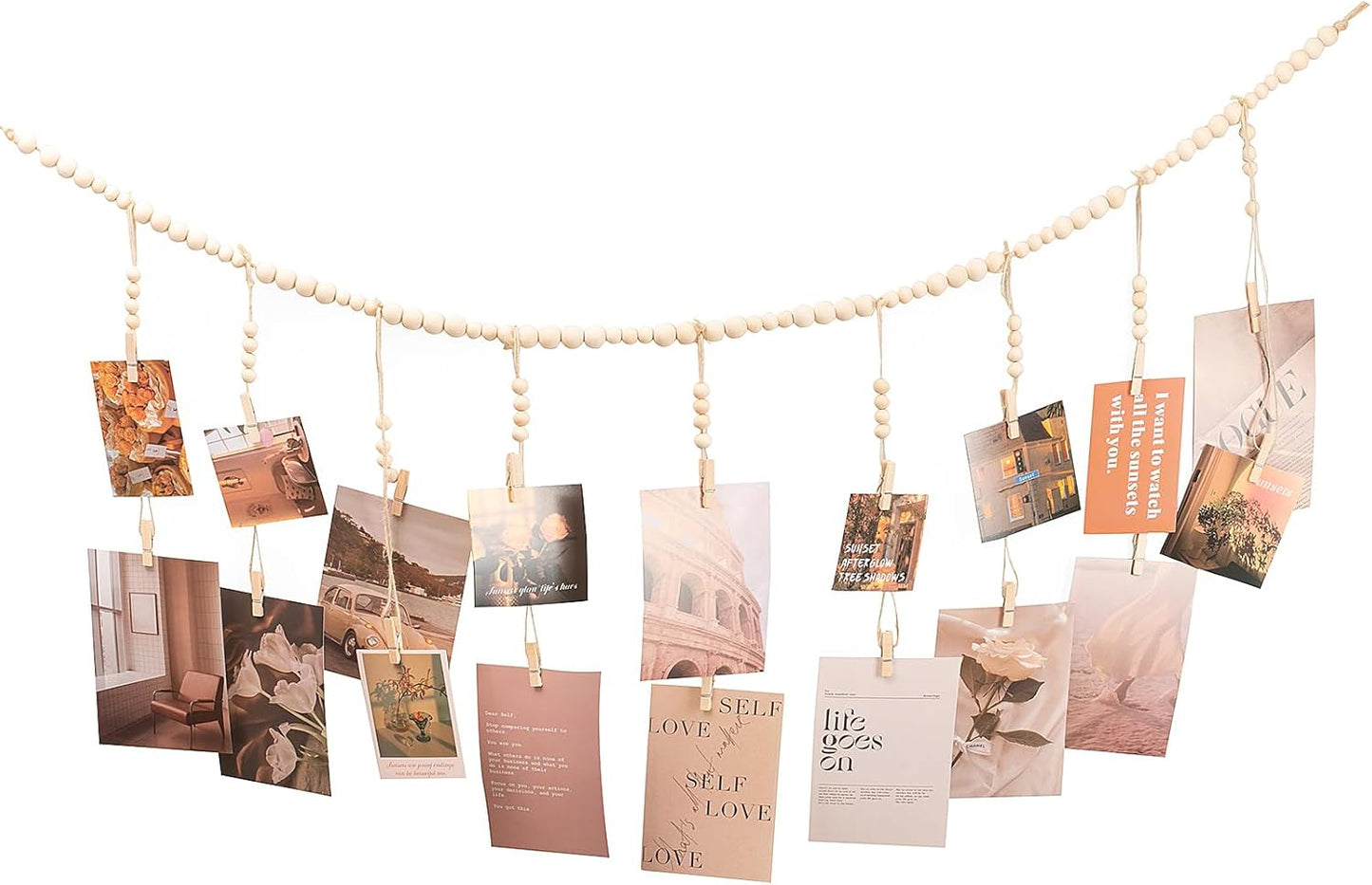 Skiennix Hanging Photo Display - 18 Wooden Clips | Boho Wall Décor for Bedroom & Living Room