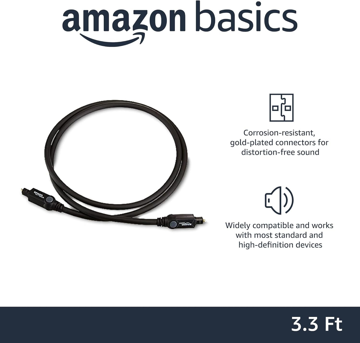 3.3 Amazon Basics Toslink Digital Optical Audio Fiber Optic Cable, Multi-Channel, for Sound Bar, Audio System, Home