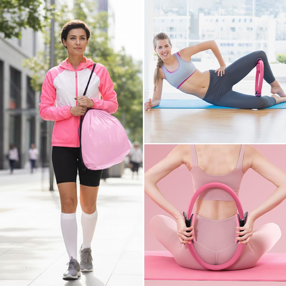 Yonderfume Pilates Essentials Kit for Women, 14 Pcs Home Workout Equipment with Pilates Circle Ball Ring Set Resistance Bands and Anti Slip Sock, Yoga Pilate Essentials Accessories(Color:Pink)