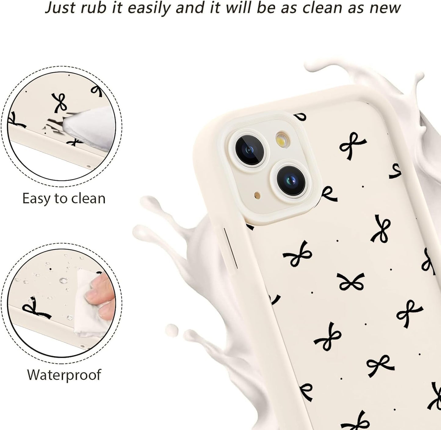 Cinysnt 15 6.1", Cute Polka Dot Black Bow Bowknot Phone Case for iPhone Case Aesthetic Pattern Print Design Cover Full