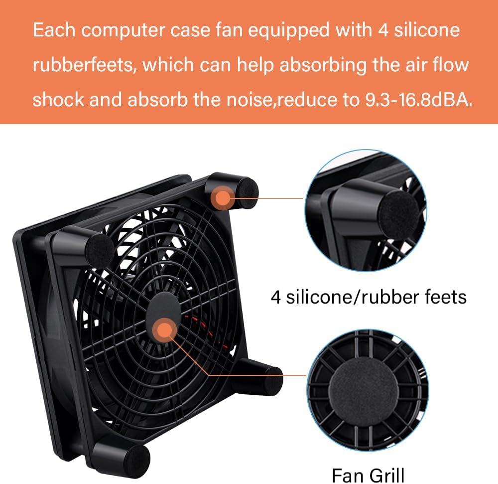 120mm 3-Degree 5V Quiet Router Fan Cooler with L/M/H Speed Controller, DC USB Powered Cooling Case Fan for Router Modem