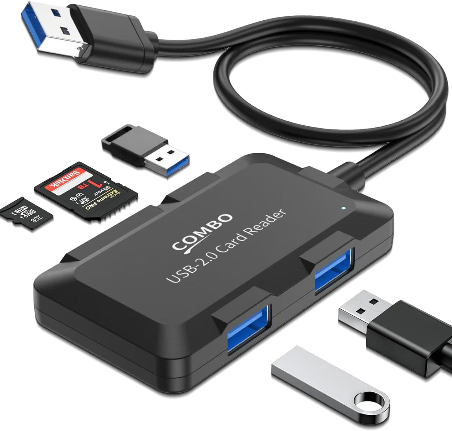 ukiism 5 1 3 More(Black/3.3FT in USB Hub with SD/TF Card Reader, USB Extender with USB-A Ports for Laptop, PC, Desktop