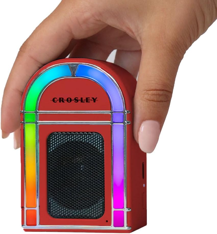Crosley CR3046A-RE Retro Mini Jukebox Bluetooth Speaker - Portable with LED Lights, Red
