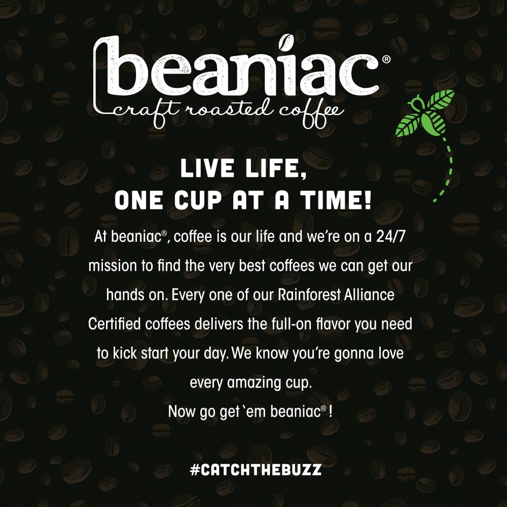 beaniac Organic Bean Me Up Coffeehouse Blend, Medium Roast, Single Serve Compostable K Cup Coffee Pods, Organic Arabica Coffee, Keurig Brewer Compatible, 30 Count