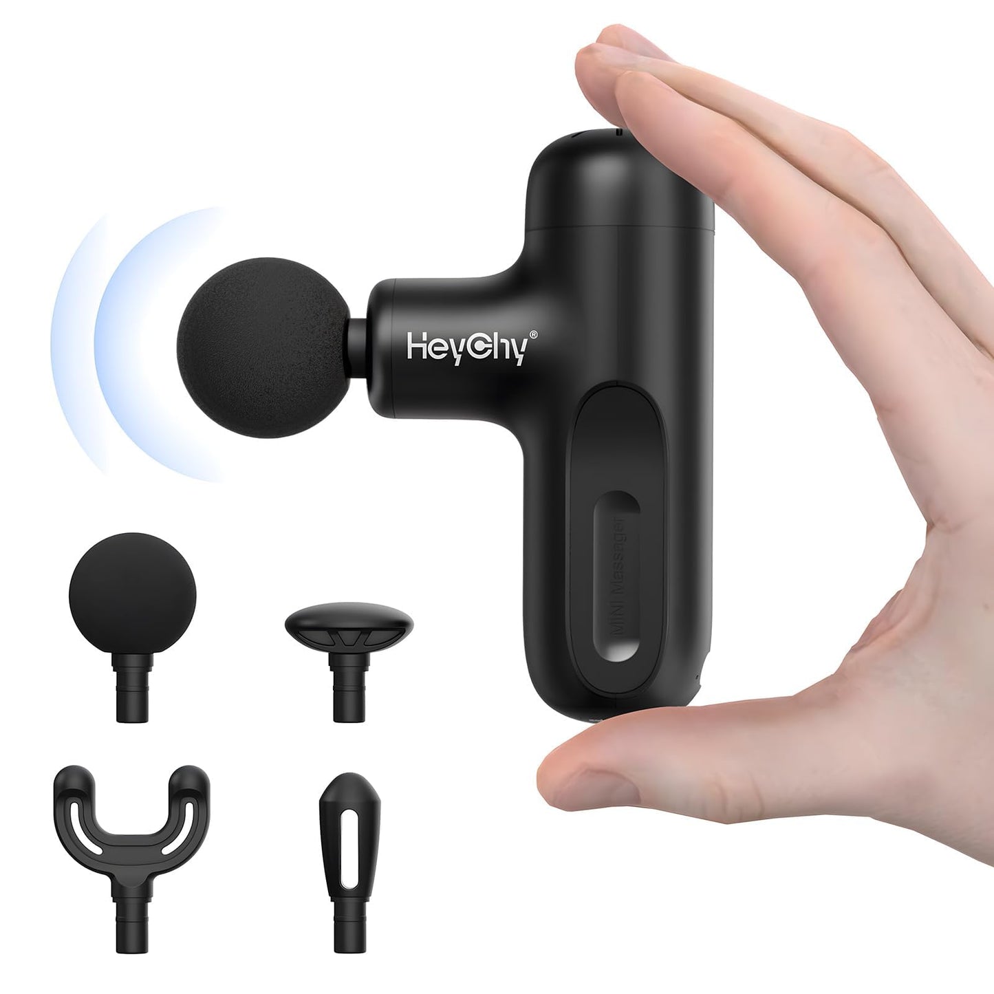 HEYCHY Super Mini Massage Gun Deep Tissue, Handheld Muscle Massager with 4 Heads, Percussion Travel Size Massager Gun FSA Eligible for Men Women Back Relief, Quiet for Home, Gym, Office, HSA, Black