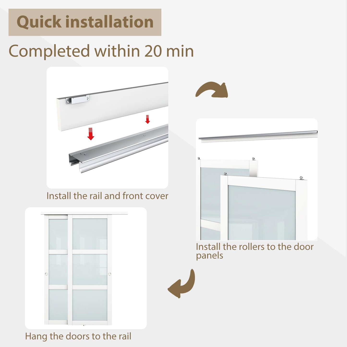 BARNSMITH 48x80 Sliding Closet Door, 3-Panels Preassembled Frosted Glass Door Panel with Hardware Kits & Matching Fascia, MDF Covered with Water-Proof & Anti-Scratch PVC Surface, White