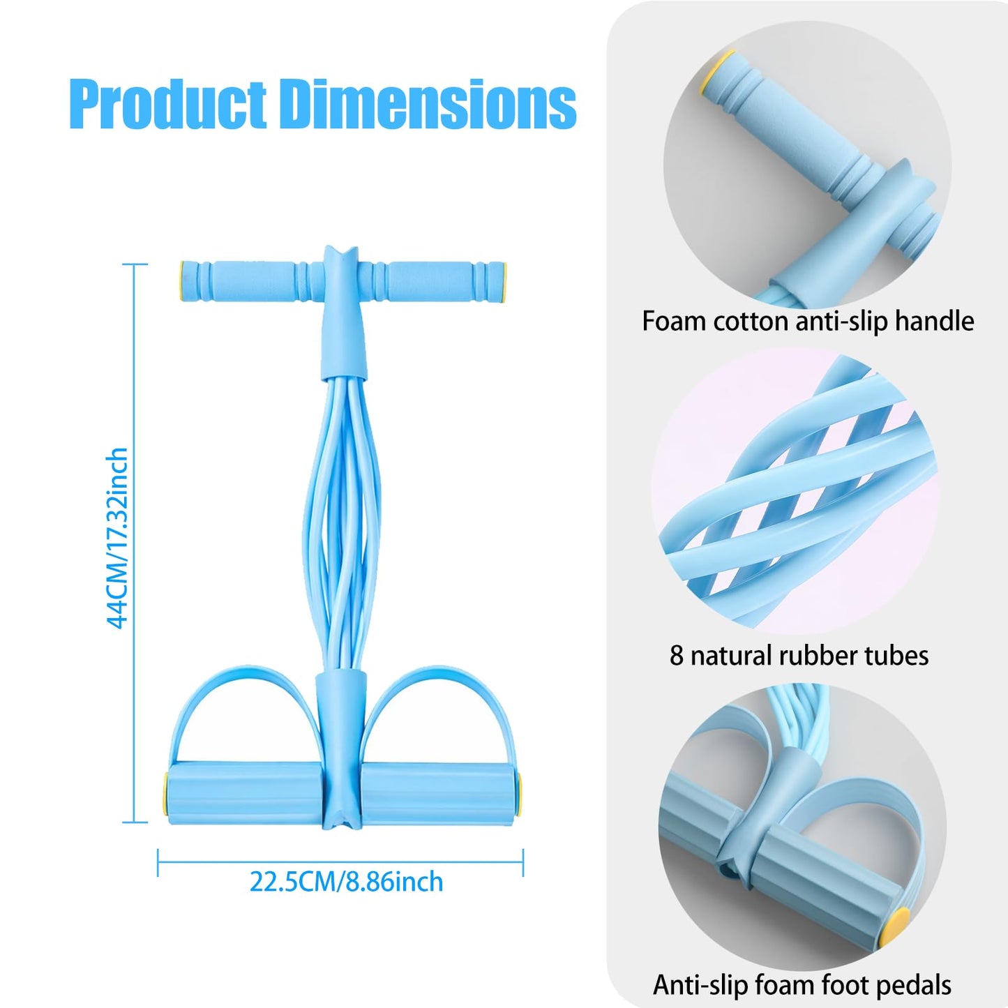 8-Tube Pedal Resistance Band with Handles, Multifunctional Pedal Resistance Band Made of Natural Rubber, Fashion Puller Exercise Equipment for Full Body Strength, Toning & Stretching(Blue)