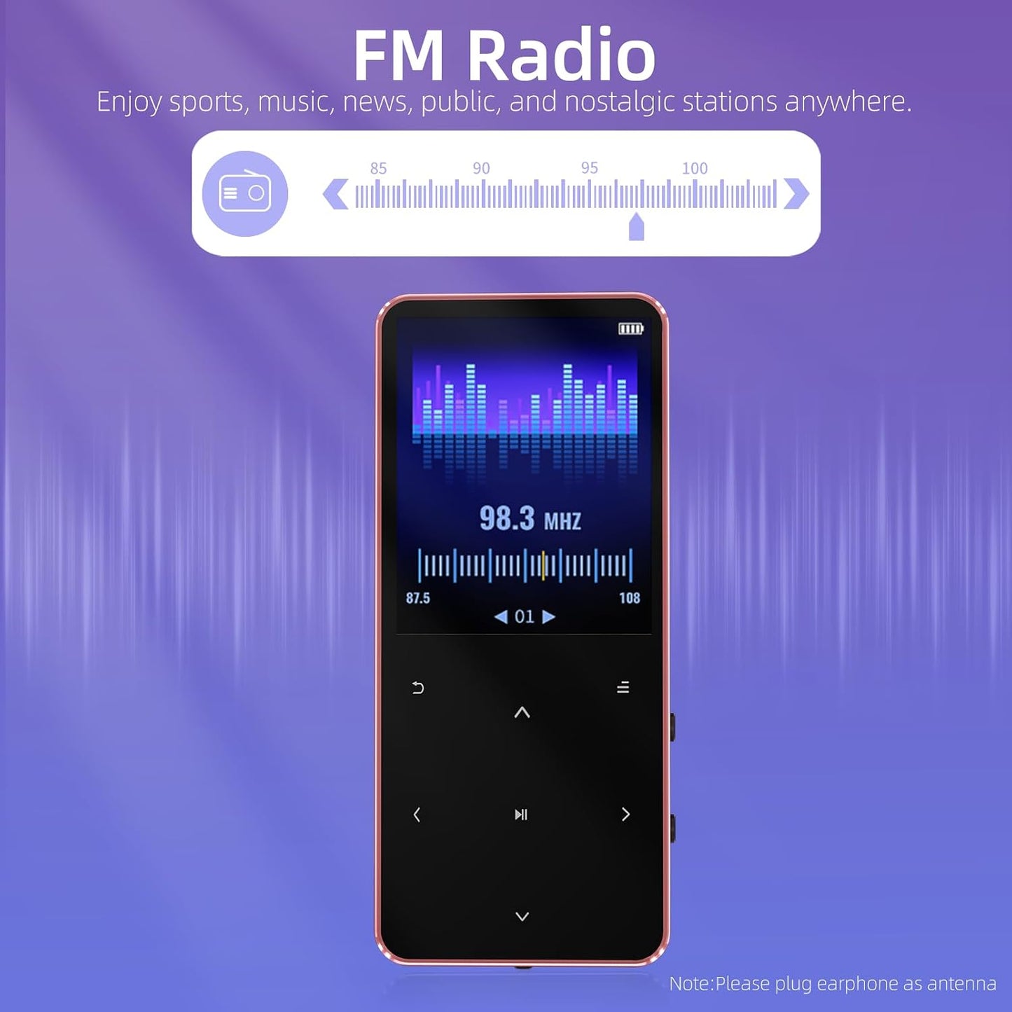Tengsen Mp3 5.3, Mp3 128GB, Gold,64GB) Player with Bluetooth Portable Digital Music Player with Speaker, FM Radio