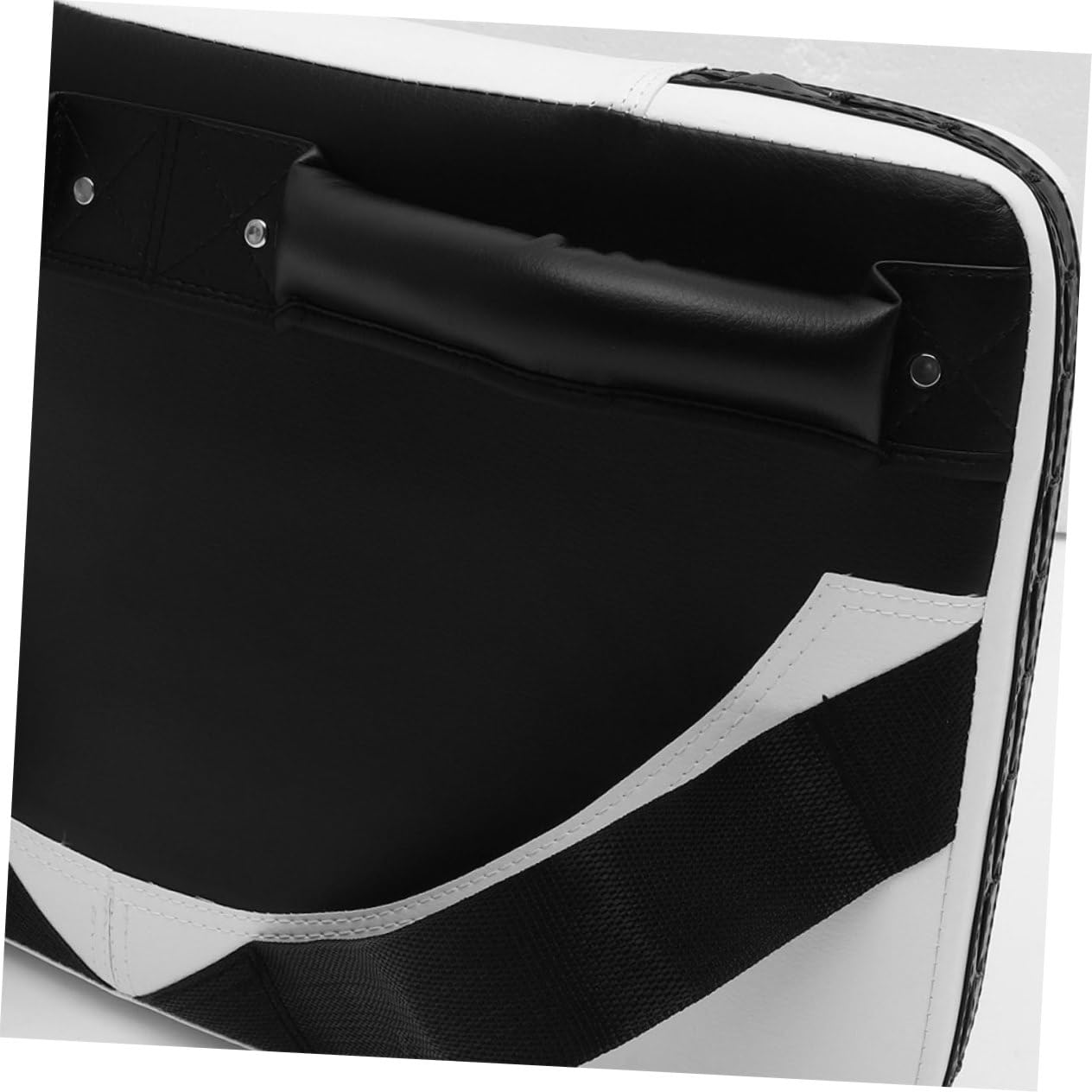 Taekwondo Kick Pad Shield, Ergonomic Curved Martial Arts Striking Surface for Boxing and MMA Training, High-Density Shock Absorbing Kicking Target with Secure Dual-Grip, Black & White