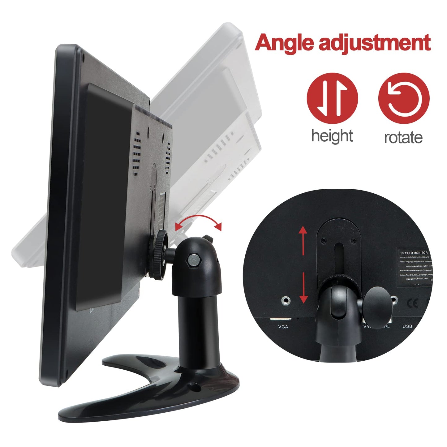 WHOLEV Security Monitor 10.1" FHD CCTV PC Monitor with VGA HDMI BNC AV USB Input Built-in Speaker 178 Wide Angle for Raspberry Pi Game Computer