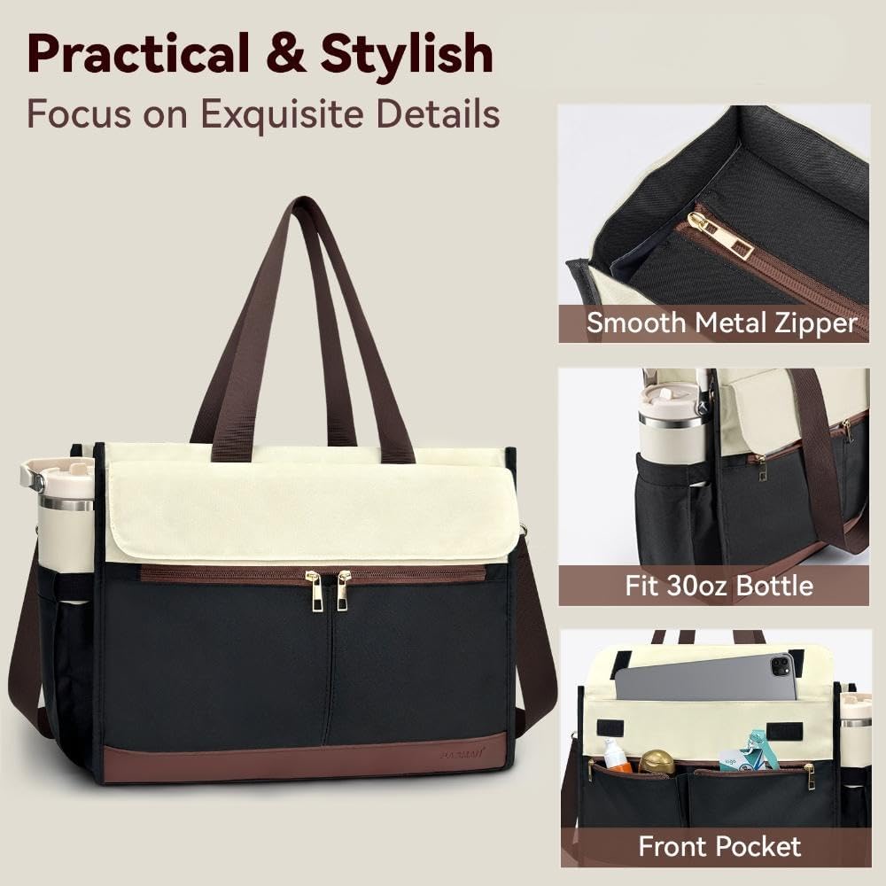 15.6 Inch Laptop Bag for Women - Tote Work Bag with Compartments Nurse Teacher Bag Large Lightweight Office Handbag