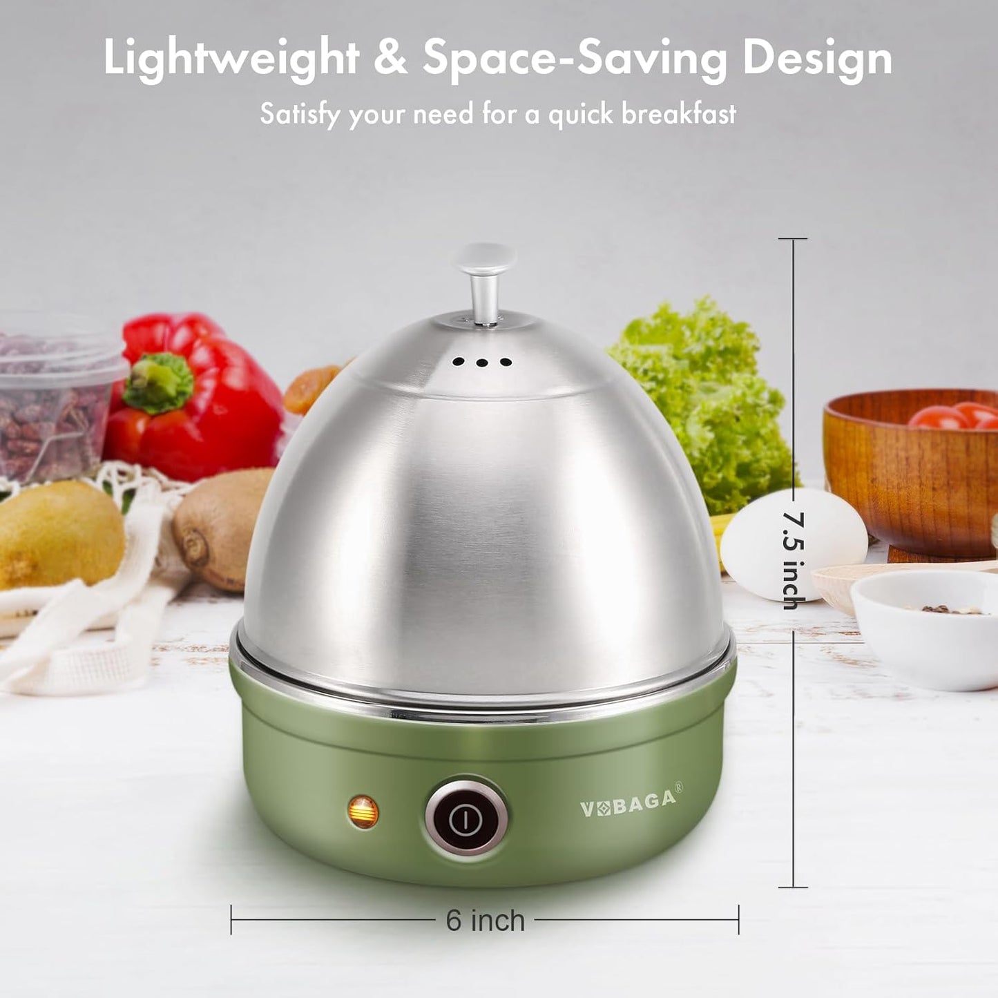 VOBAGA Electric Egg Cooker - Rapid Boiler with Auto Shut Off for Soft, Medium, Hard Boiled Eggs | 7-Egg Capacity, Green