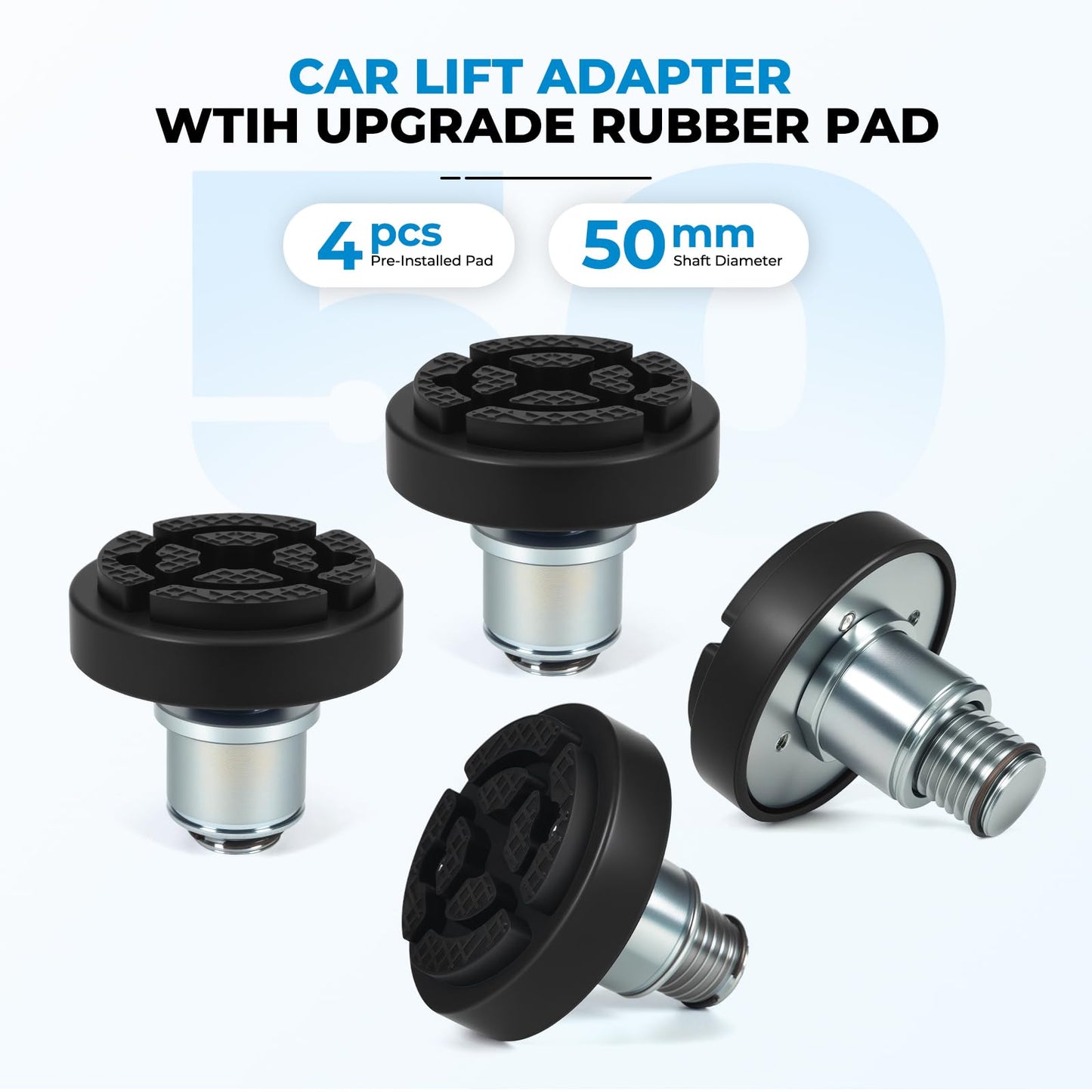 Atesilor 4pcs 50mm Screw Up Car Lift Adapter with Upgraded Rubber Lift Pads, 4-9cm Extension Car Lift Feet Tray for Car Lift Bridge Jack Stable Support, Fit for Rotary 2 Post Lift