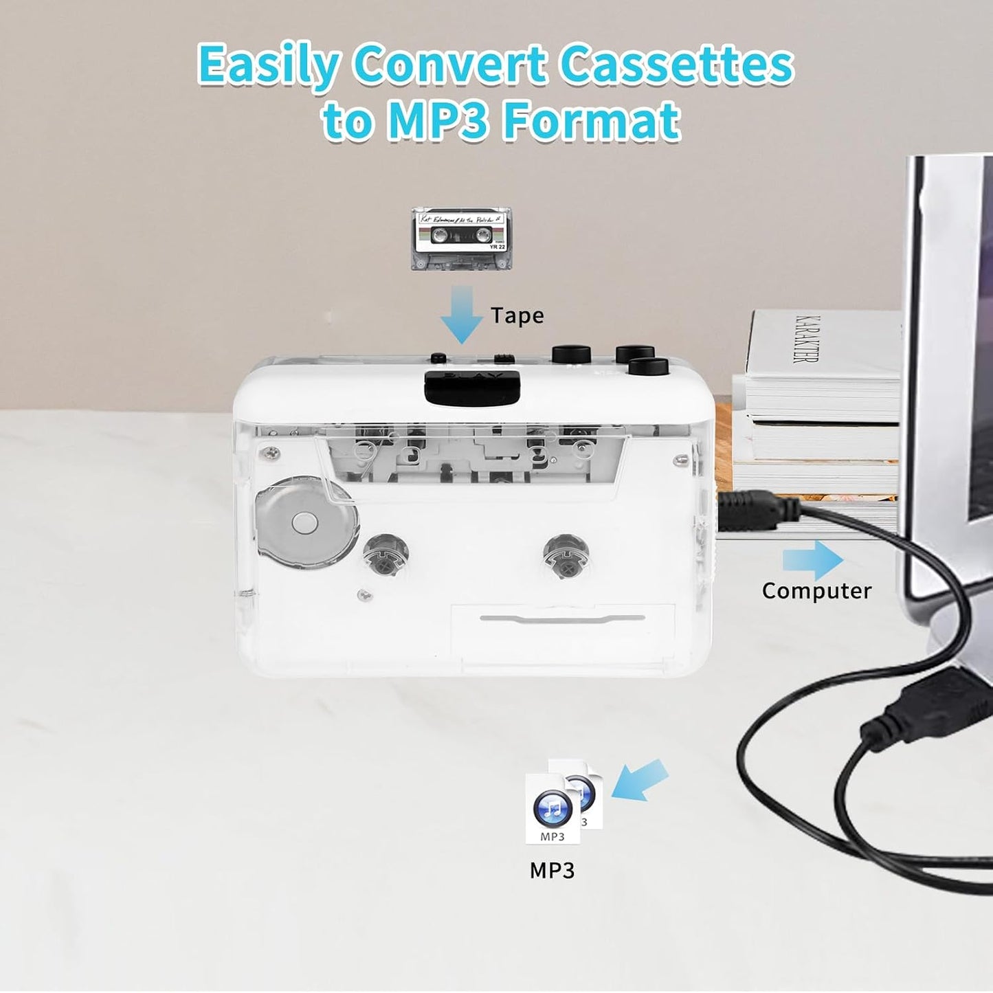 Cassette Cassette Player-Cassette MP3 Player- Clear StereoAuto Reverse Tape Tape to Converter with Tape Converter