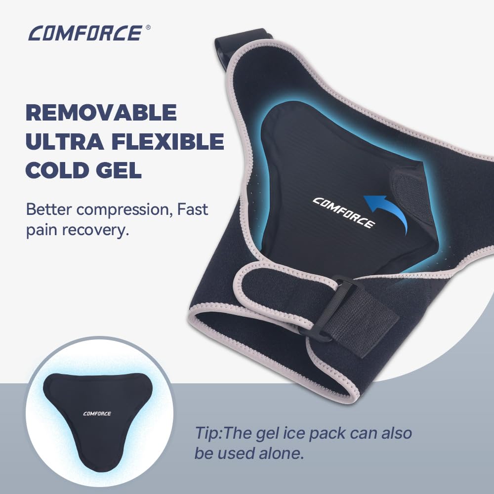 COMFORCE Shoulder Brace for Men with Gel Pack, Rotator Cuff Support Brace for AC Joint Paint Relief, Shoulder Compression Sleeve for Preventing Dislocation, Adjustable Straps Fits Left and Right Arm