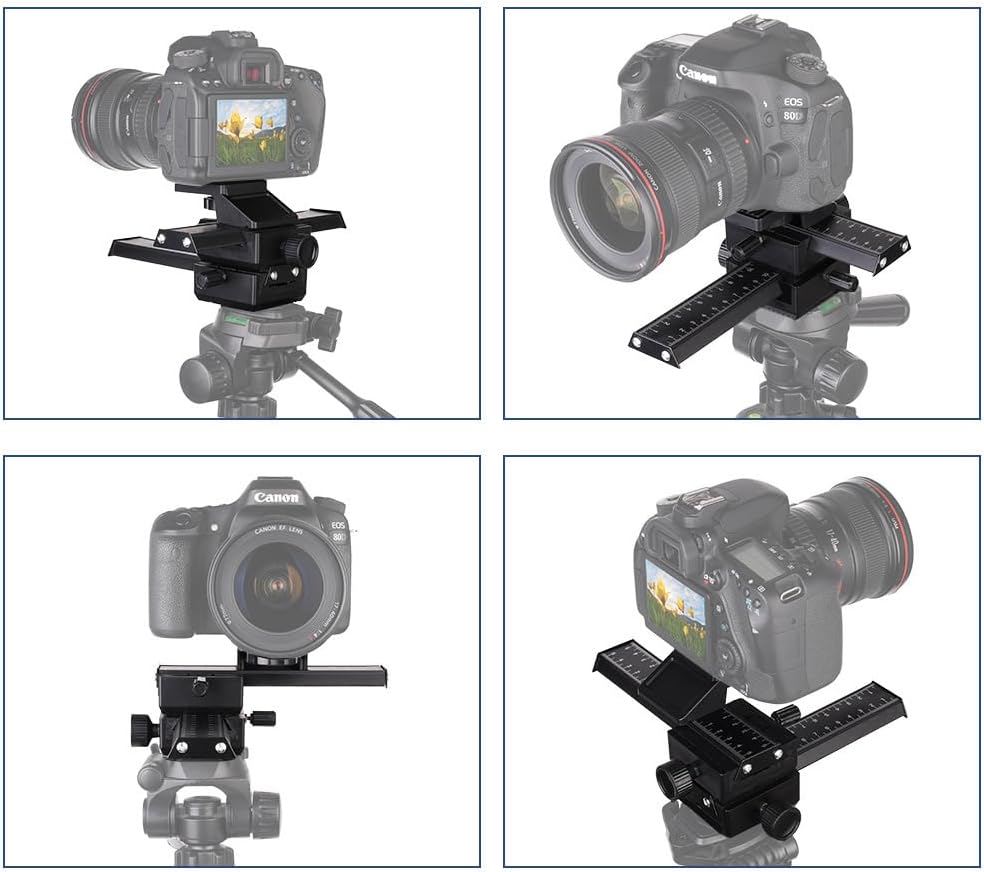 VEETALEE 4-Way 1/4" Aluminum Macro Focusing Rail Slider with Quick Release Plate, Screw Hole for Close-Up Shooting