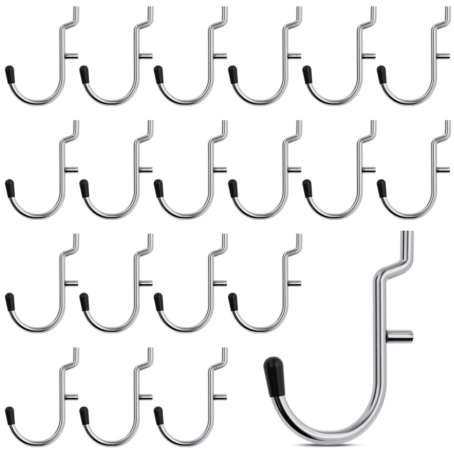INCLY 1/4" Pegboard J Hooks, 100PCS Heavy Duty Peg Board Hooks Accessories with Peg Locks & Rubber Tipped, Peg Board Tool Hangers Fit 1/4" Pegboard for Wall Hanging Tools or Display Jewelry