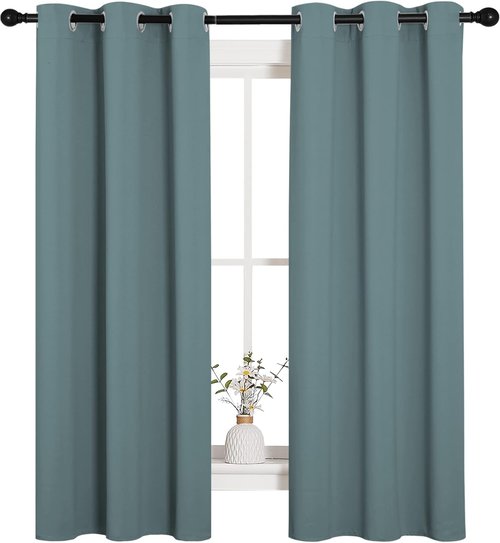 NICETOWN Modern Blackout Curtains - Noise Reducing & Thermal Insulated Drape Panels | Greyish Blue, 2 Panels (W34 x L63-Inch)
