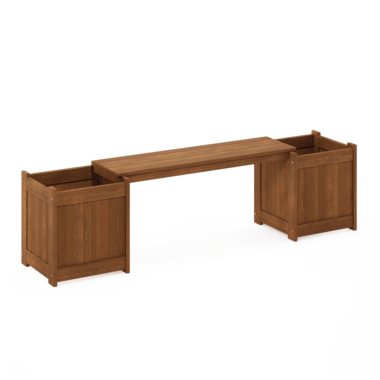 Furinno TIOMAN Planter Box with Bench, Hardwood Flower Box with Seat, Cube Garden Box, in Teak Oil, Outdoor Indoor, Garden, Patio, Balcony, Light Wood