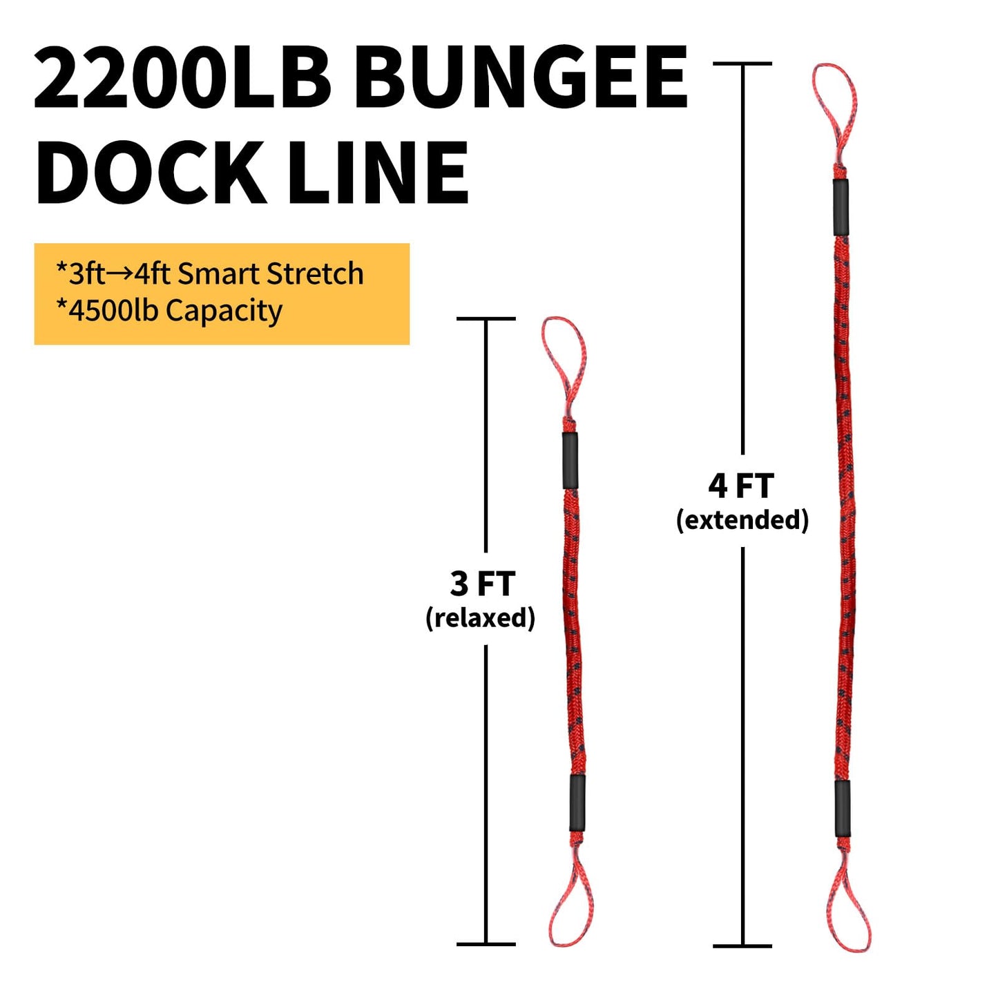 3FT Bungee Dock Line for Boats with Loops – Connect or Secure Docking for Small & Medium Sized Boats Like Kayak,PWC, Canoe, Bass Boat, Jon Boat, Boat Fender Lines (Red&Black)