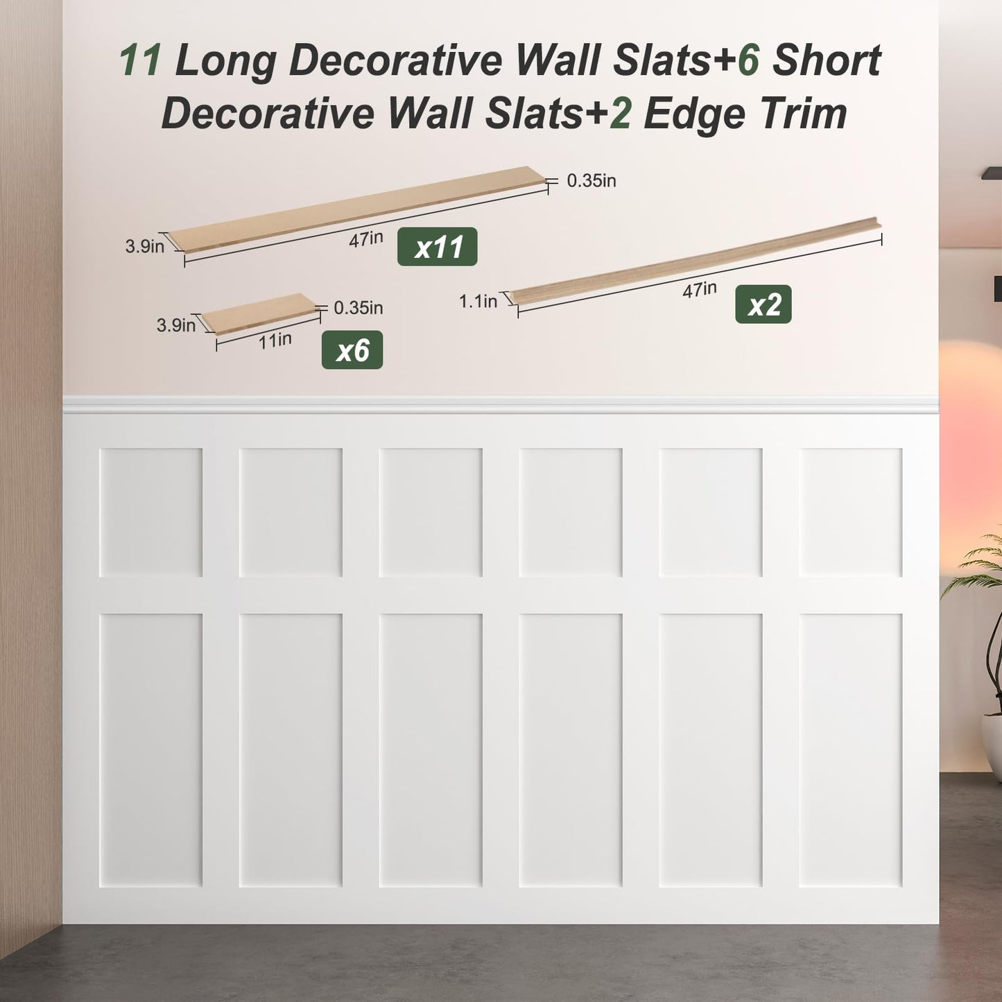 LONGKING Premade Board and Batten Wainscoting Kit, MDF Paintable Accent Wall Panels with Edge Trim, Pre-Cut Ready to Assemble Moulding for Interior Home Decor, Covers 93.93 x 56 in.