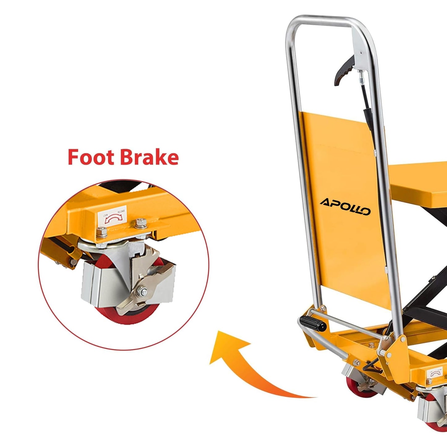 APOLLOLIFT Hydraulic Lift Table, 330lbs Capacity 29.1" Lifting Height, Single Scissor Lift Table Cart with 4 Wheels and Safety Back Guard for Material Handling and Transportation