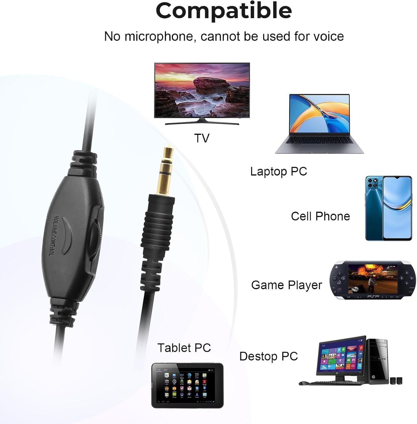 100SEASHELL 3.5mm Audio(19FT) Long Cord Tv Headphones for Seniors with Volume Control Wired Over The Ear Headphone