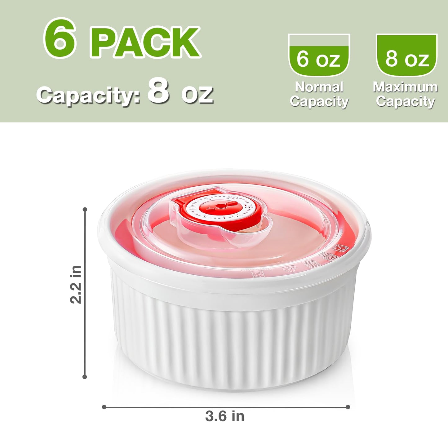 Mfacoy Ramekins with Lids Set of 6, 8 oz Porcelain Creme Brulee Souffle Ramekins with Covers, White Pudding Custard Cups Ramiken for Baking, Small Bowls for Sauces Dessert, Dishwasher and Oven Safe