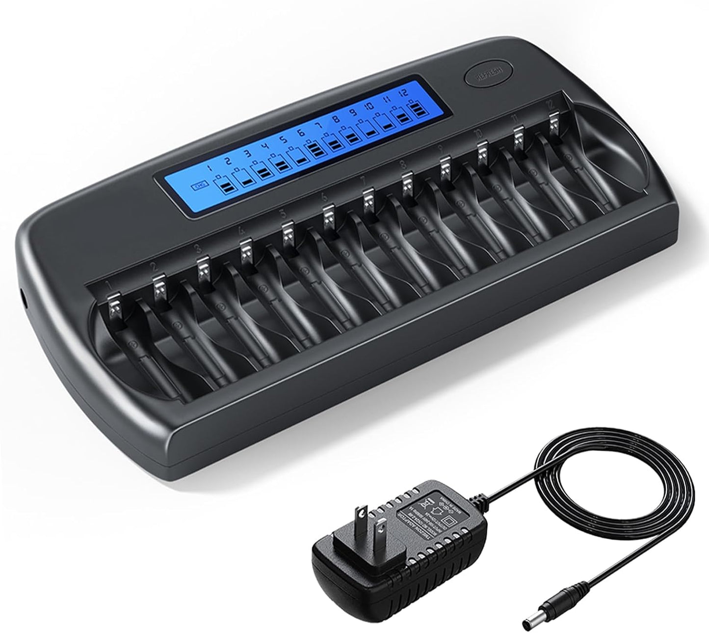 Mspalocell 12 1.2v Bay AA AAA Battery Charger with LCD Display Fast Charging for Rechargeable Batteries with Refresh