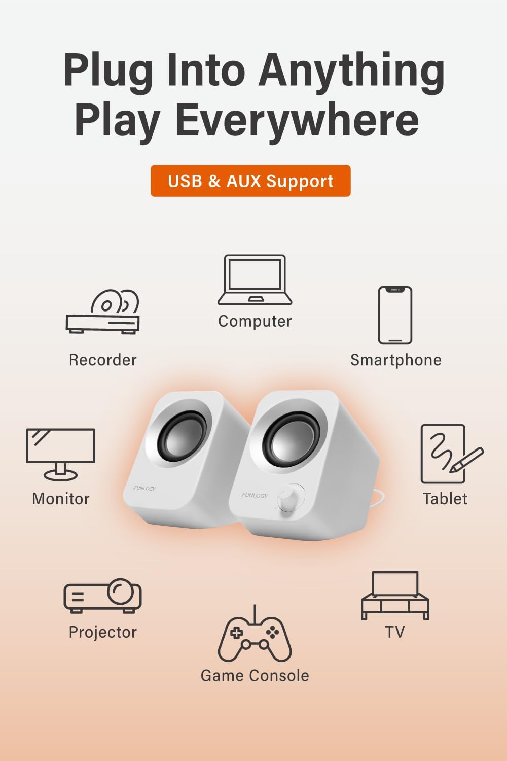 FUNLOGY 14W 30 Speaker - Stereo PC Speakers, USB Powered, Compact Size with Tilt Design, Volume Dial Control