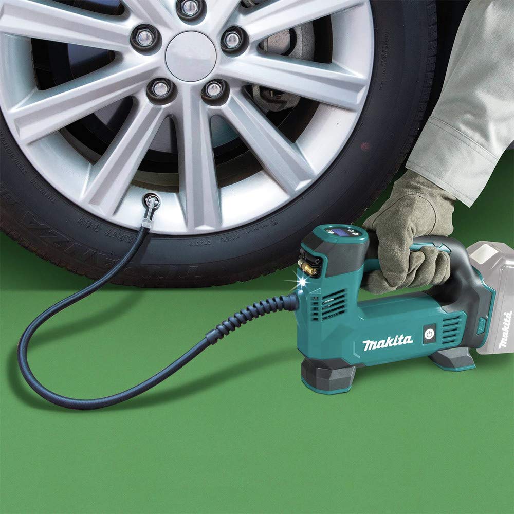 Makita DMP180ZX 18V LXT® Lithium-Ion Cordless Inflator, Battery Powered, Tool Only(battery and charger not included);Presta valve adapter;Sports ball needle;Tapered adapter, Teal
