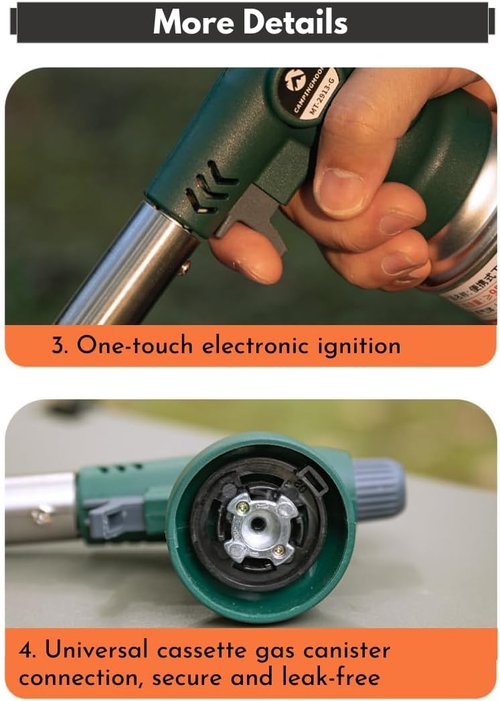 CAMPINGMOON Butane Torch - High-Power Cooking Torch Head for Culinary Use | Green MT-2913-G