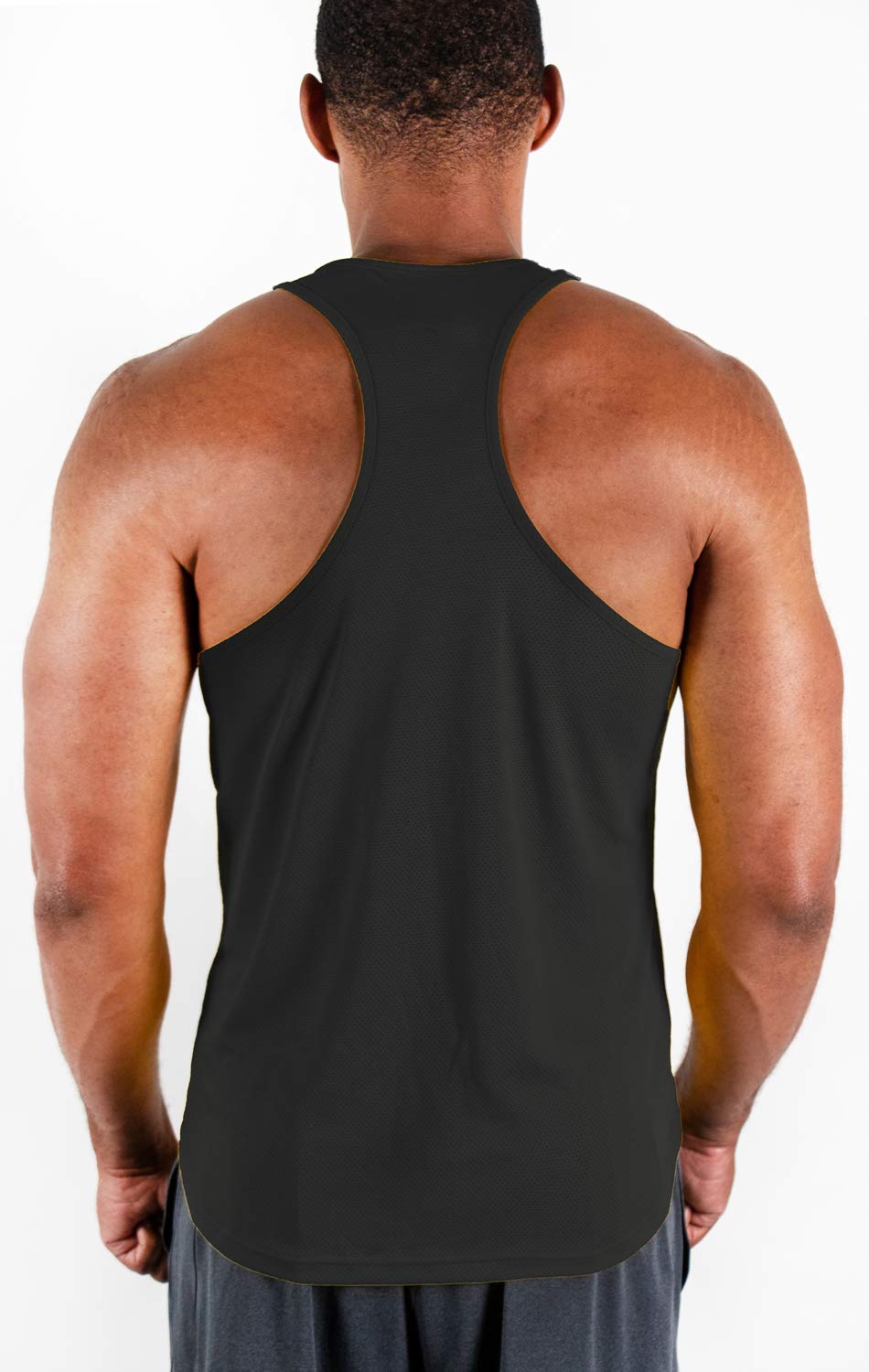 DEVOPS 3 Pack Men's Y-Back Dry Fit Muscle Gym Workout Tank Top (Large, Black/Navy/Blue)