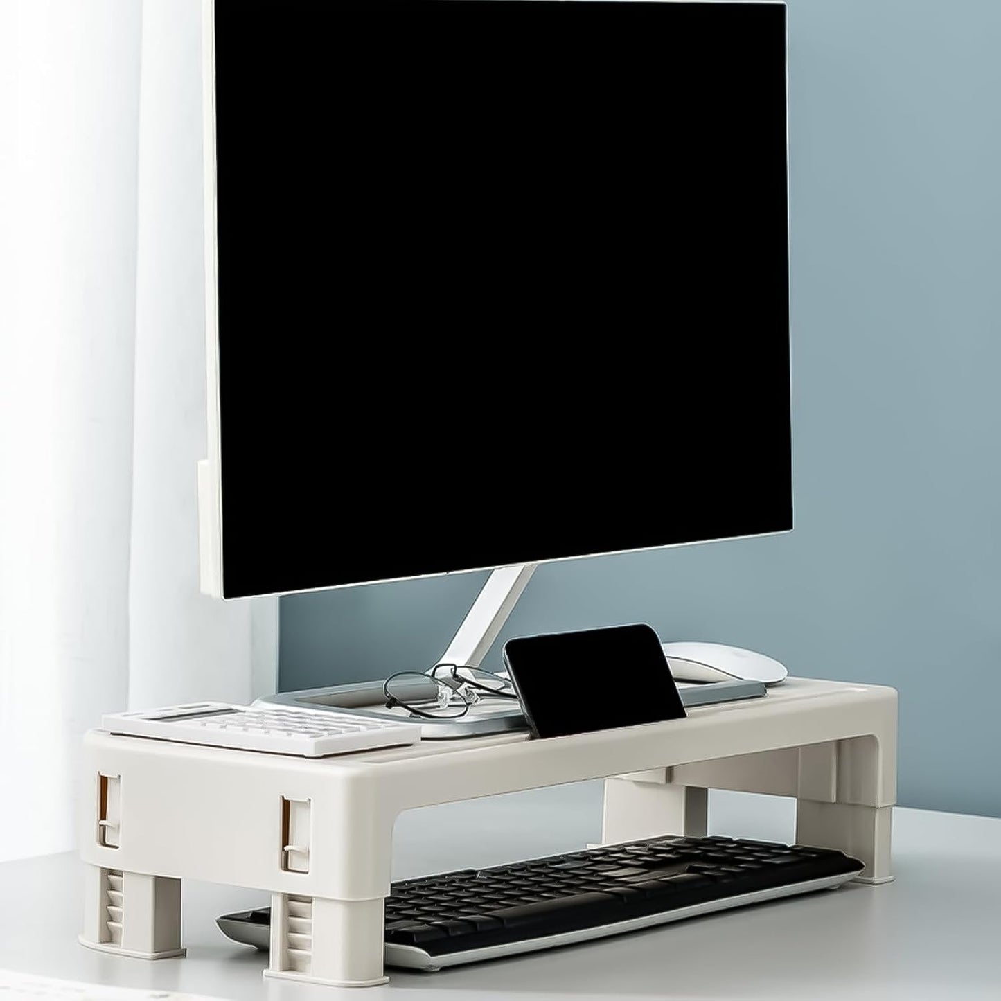 TINGUT 118mm Convenient Desk Screen Stand for Desktop & Laptops,Table Risers Up to Height Adjustment Improve Efficiency