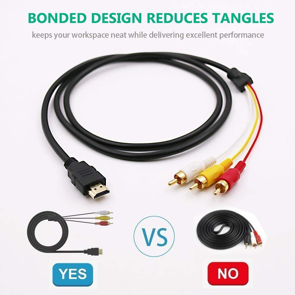 Eanetf 1080P 5ft/1.5m 3-RCA HDMI to RCA Cable, HDMI Male to Video Audio AV Cable Connector Adapter Transmitter for TV