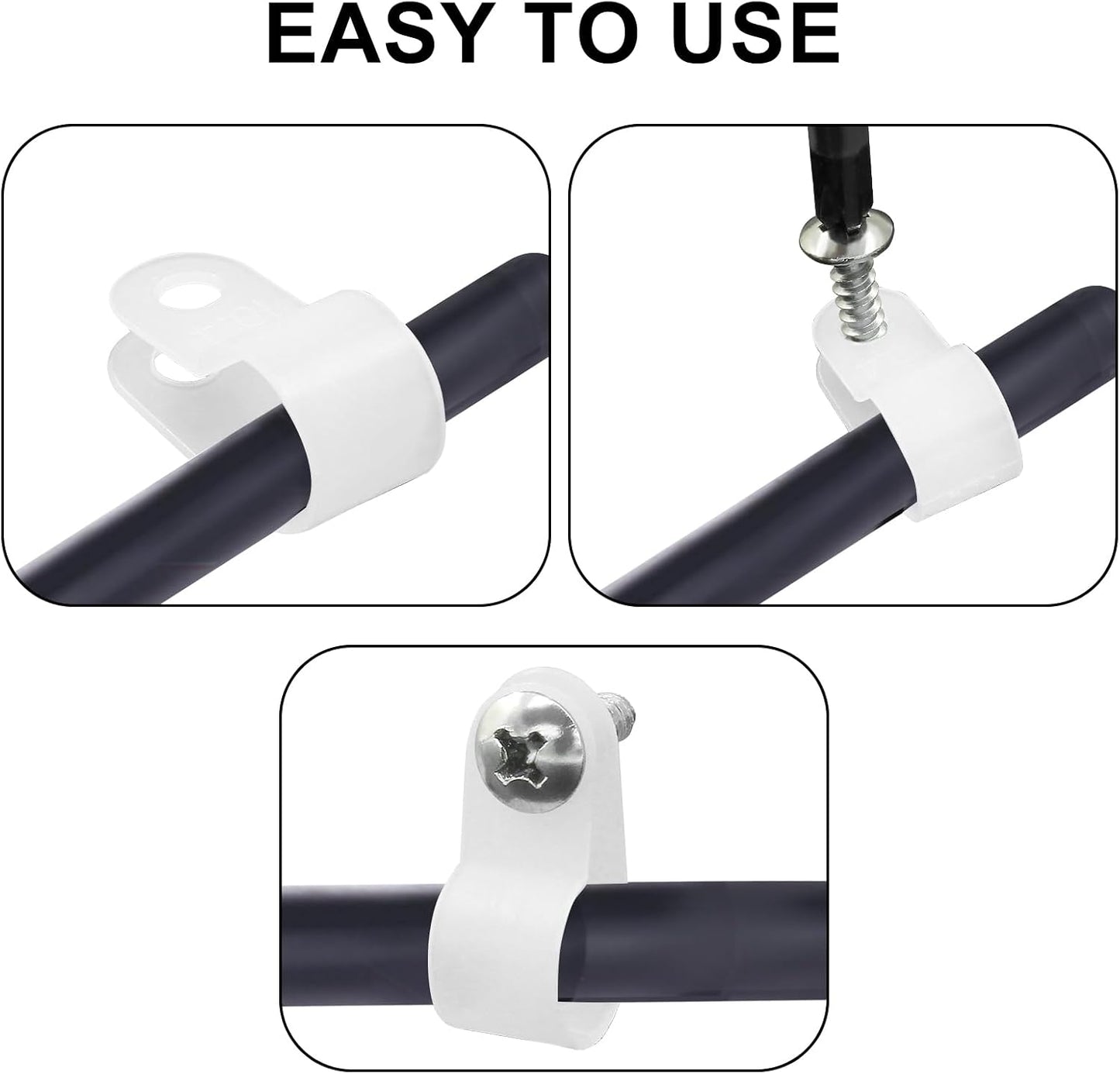 Waziaqoc 200 1/2 Inch Pcs Rope Light Clips, Nylon R-Style Mounting Clips, Cable Clip Wire Clamps for Wire Management