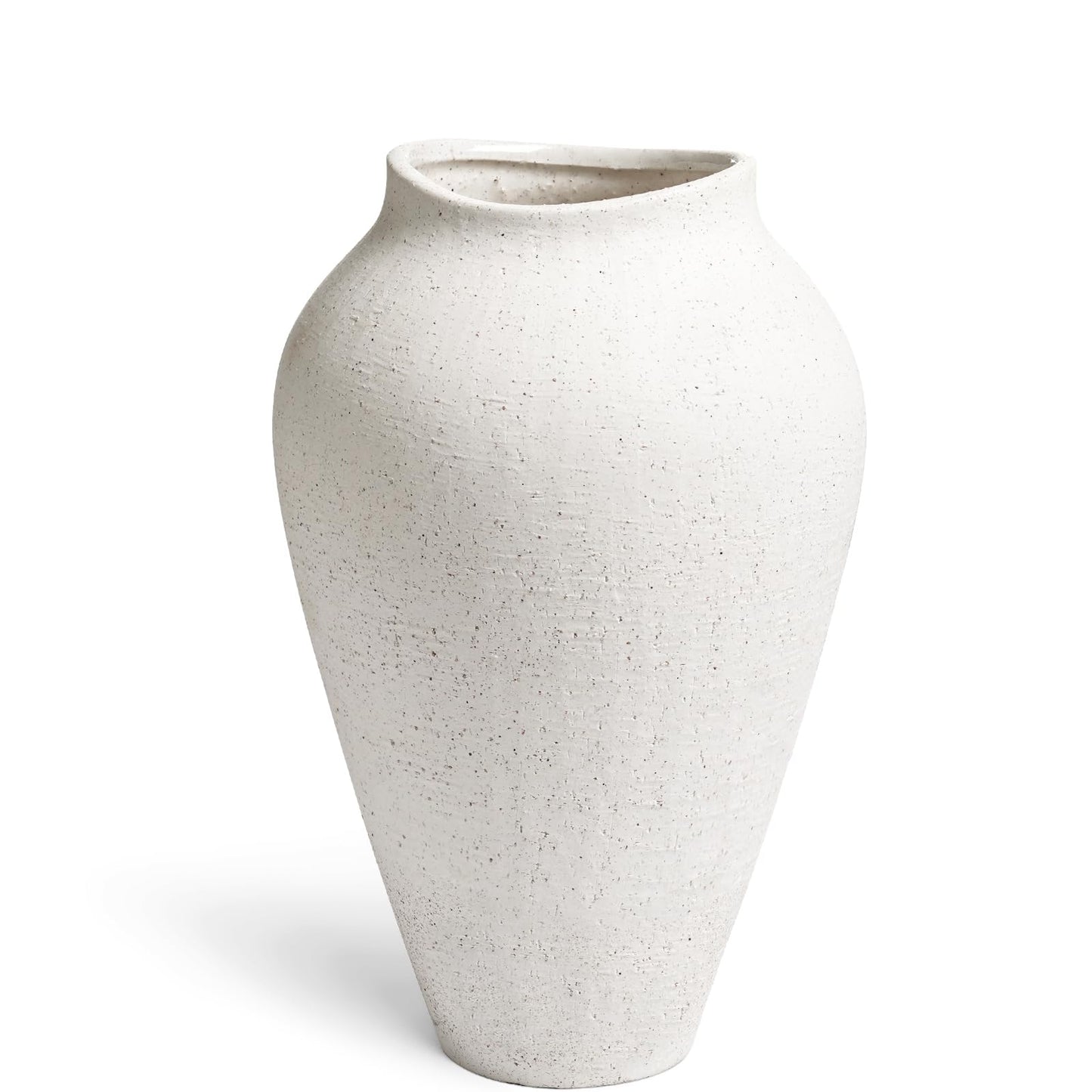 White Ceramic Vase - Large 11.8 Inch Tall Floor Vase for Centerpieces, Farmhouse Flower Vases, Rustic Minimalist Home Decor for Living Room, Enterway, Wedding (Sandstone White)