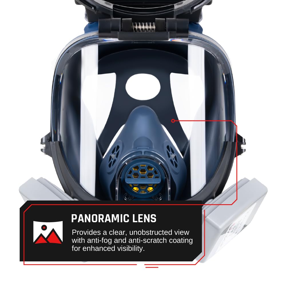 WF-100 Full-Face Welding Respirator – 2 x 4.25" Shade 9 Lens for Welding, Dual P3 Cartridges, Flip-Up Helmet, Compatible with 3M & Honeywell