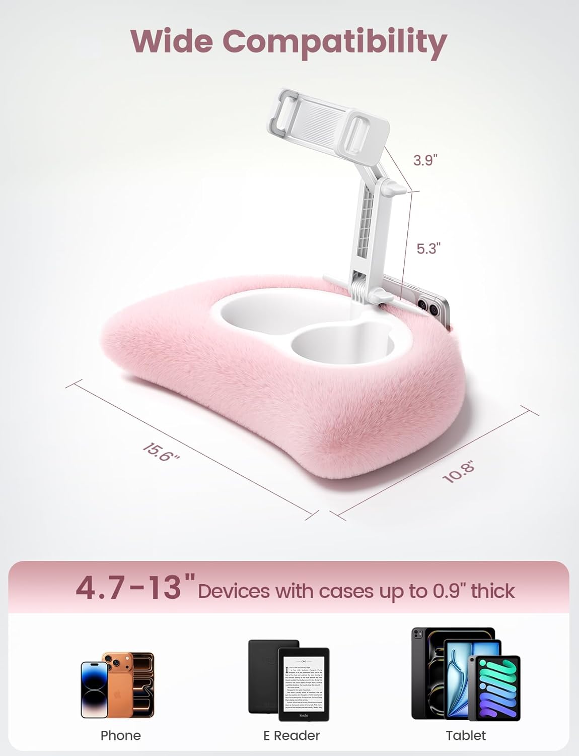 Lamicall [360 4.7-13" Kindle Holder Tablet Pillow Stand - Adjustable Arm][Soft & Washable] iPad Lap Holder, Kindle