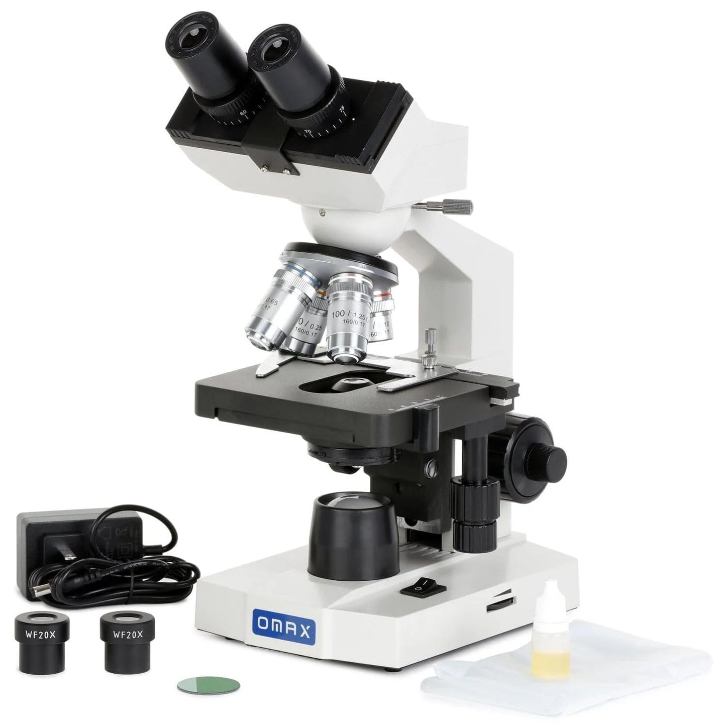 AmScope OMAX 40X-2000X Lab LED Binocular Compound Microscope with Double Layer Mechanical Stage and Coaxial Coarse/Fine Focusing Knob