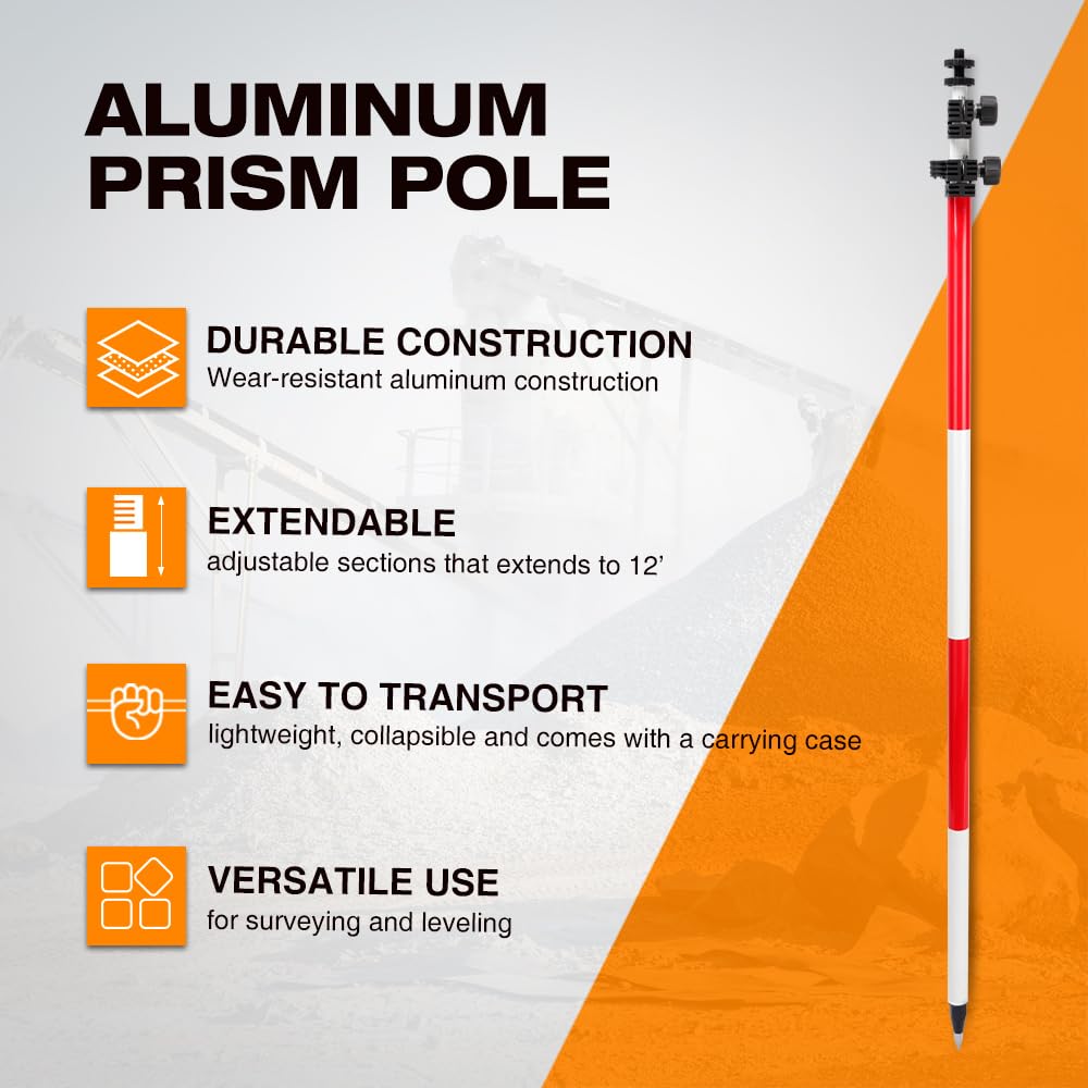 MUTOOP Surveying Aluminum Prism Pole, with Adjustable Adapter and Twist Lock for Land Surveying (15.09 FT/4.6 M)