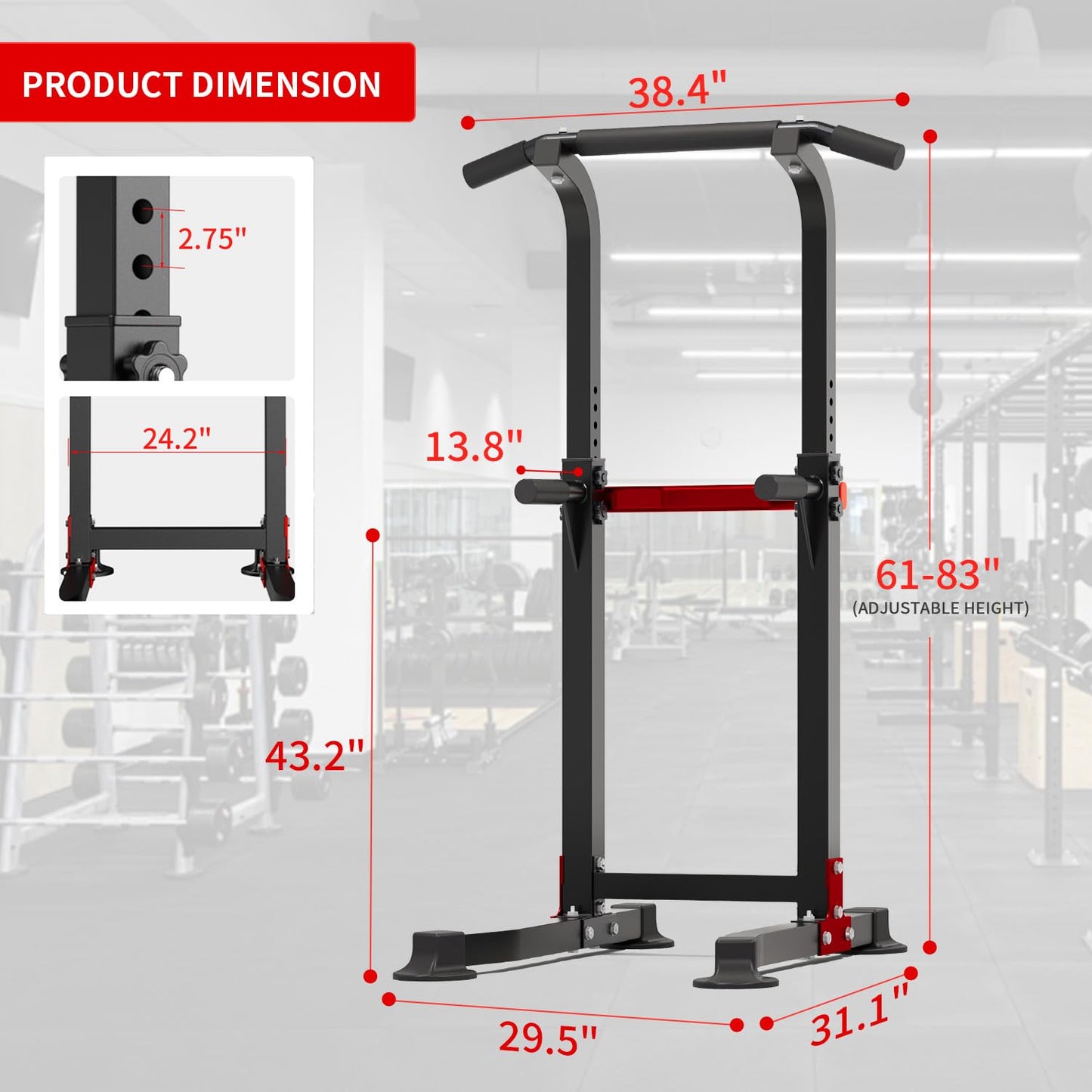 ZENOVA Pull Up Bar Dip Bar Power Tower Workout Dip Station Height Adjustable Free Standing Chin Up Bar for Men Women Teens 300LBS Weight Capacity
