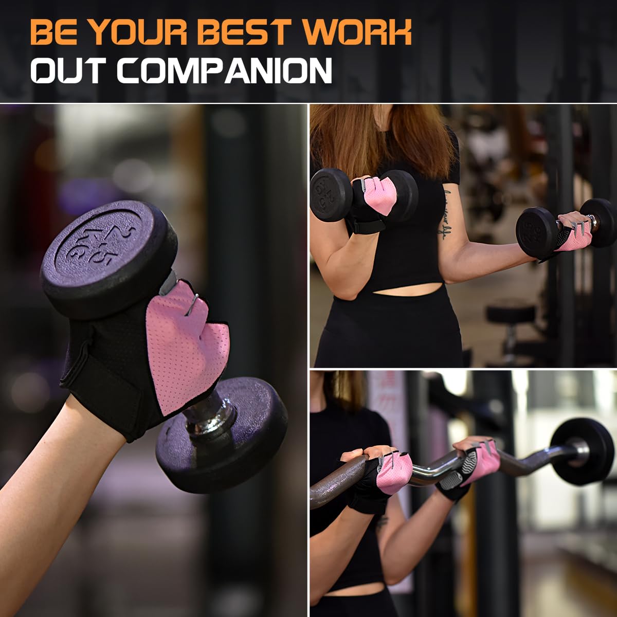 sunnex Workout Gloves for Women - Breathable Weight Lifting Gloves with Non-Slip Silicone Padding, Fingerless Gym Gloves for Cycling, Rowing, Pull Ups & Training (4 Sizes)