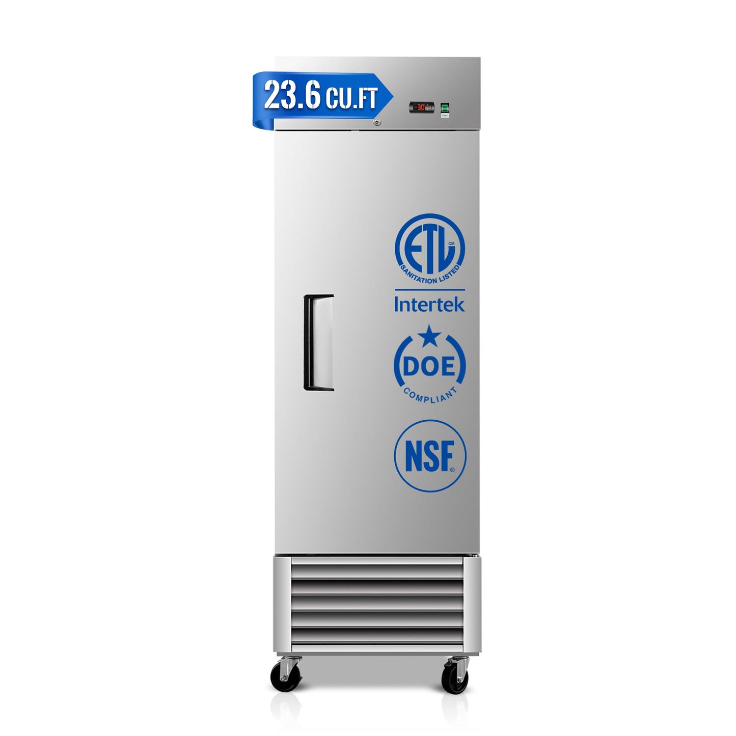 27" W Commercial Freezer, ETL Certified 23.6 Cu.ft Stainless Steel Reach-in Upright Freezer,Auto Defrost,Fan Cooling,Digital Temperature Control (-10°F - 10°F) Used to Restaurant,Bar,Shop
