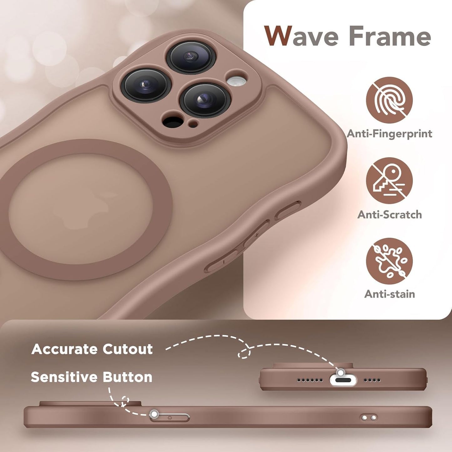 CAPRARO 15 [14 15 6.1 Inch, Cute for iPhone Pro Case, Compatible with MagSafe, [Curly Wave Edge] [Full Camera