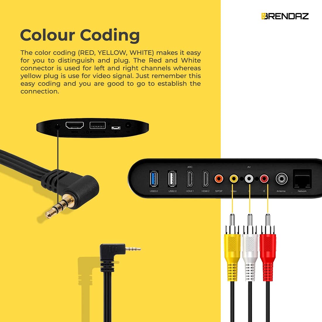 3.5mm 3 6 BRENDAZ to RCA Male Plug Extension Cord for Camcorder Audio/Video AV feet AUX Lead for Smartphones, Tablets